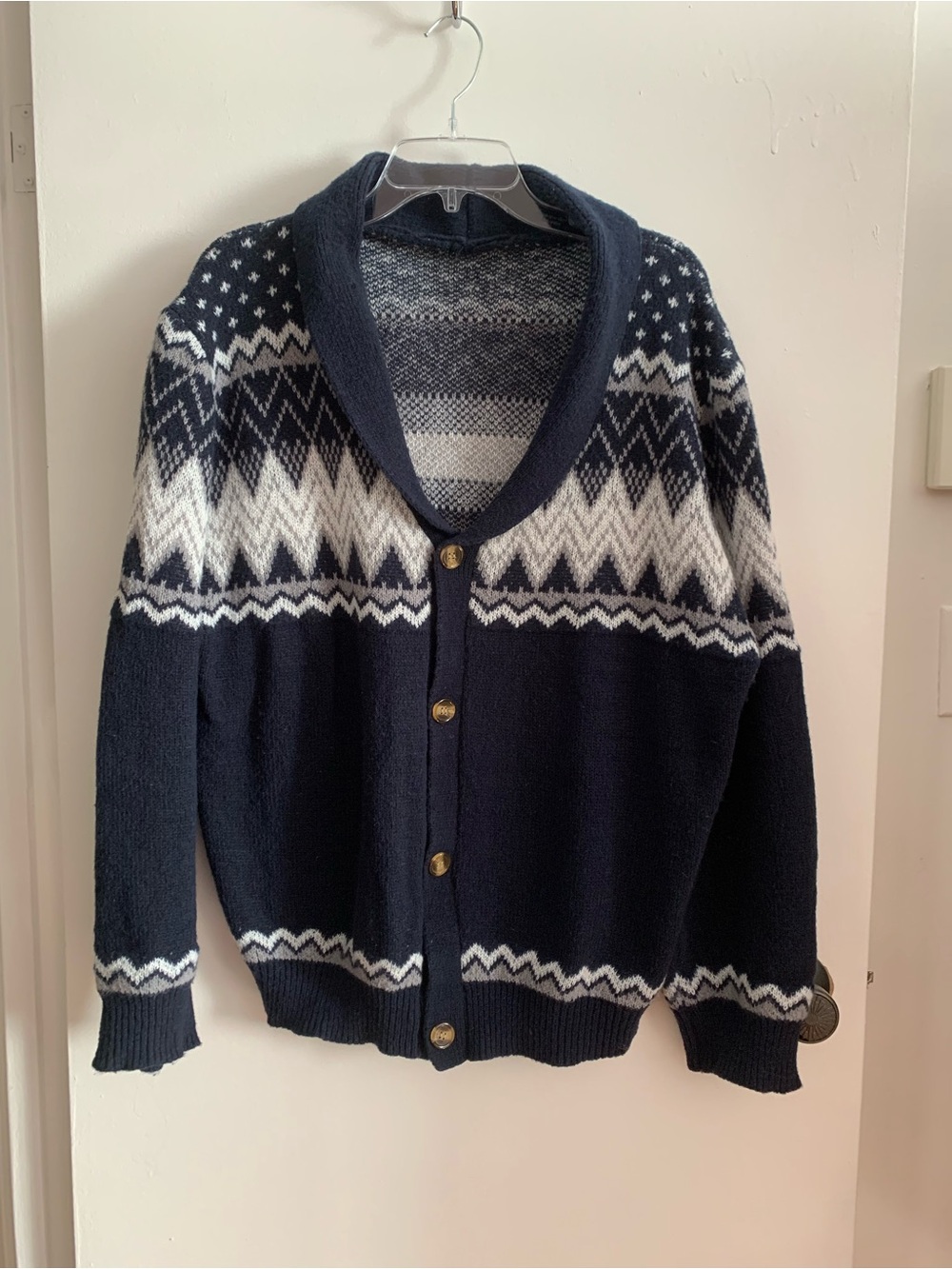 Men's Navy fair island Shawl Collar Cardigan Sweater XL